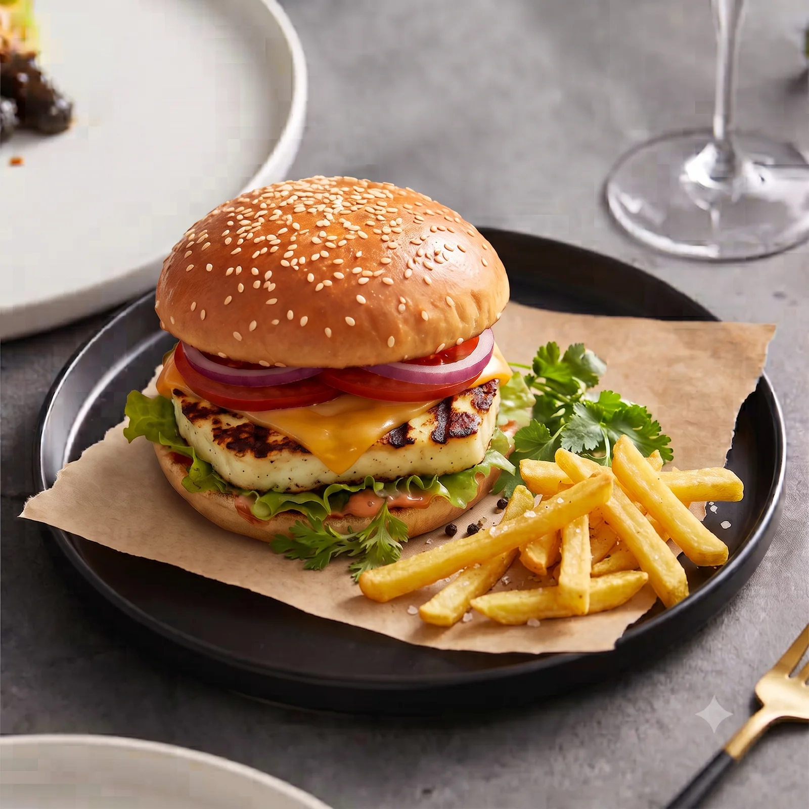 Halloumi (Hellimli) Burger sunumu ve porsiyonu